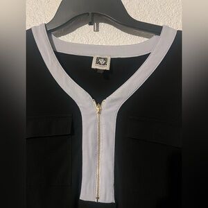 Anne Klein Black and White Zip-Front Top
